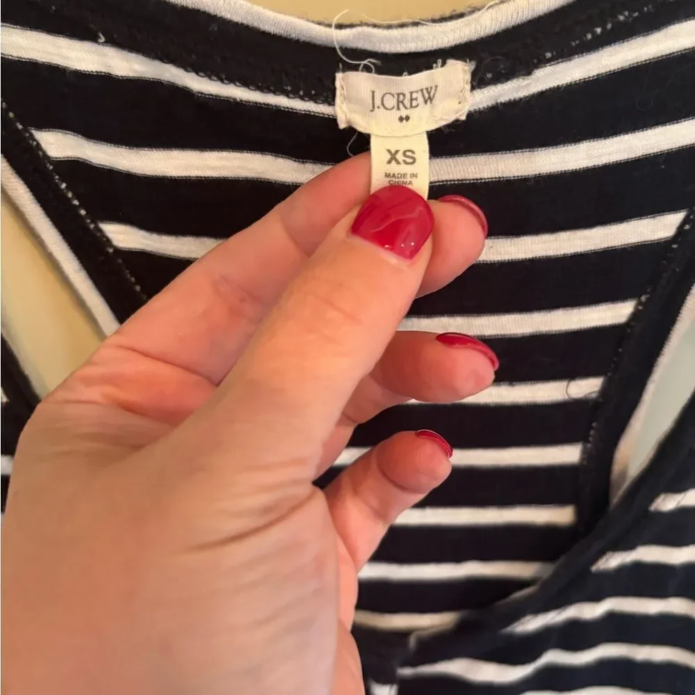 J. Crew Blue and White Striped Romper with Button down front